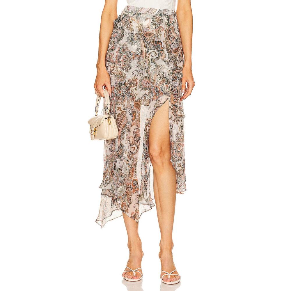 VERONICA BEARD Eleonora Ruffled Paisley Silk Midi Skirt 16